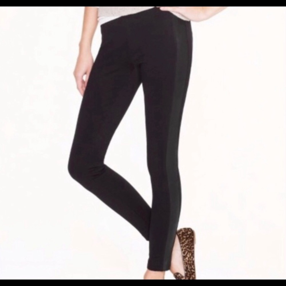 J. Crew Black Pixie Leather Tuxedo Stripe Pants 2